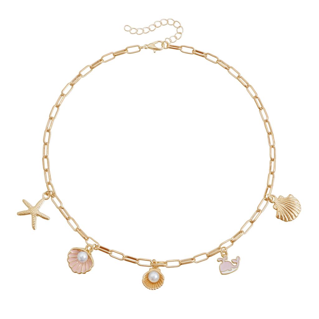Summer Ocean Elements Starfish Shell Conch Pearl Tassel Choker Necklace for Women Bohemia Casual Beach Vacation Outfit Jewelry