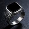 Inele pentru Bărbați cu Onix Negru, Piatră Prețioasă Pătrată 12x14mm Sculptată, Bandă de Cupru Vintage, Bijuterie Boldă cu Stil Gothic Cadou pentru El