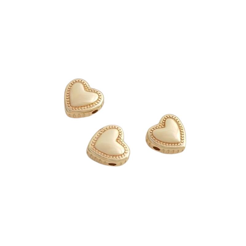 14K Gold-Plated Heart Spacer Bead for DIY Jewelry - Lace Peach Design with Horizontal Hole