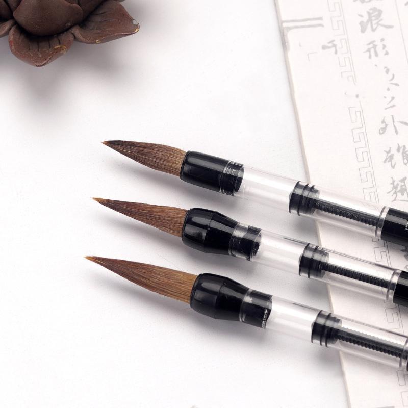 3 Pcs Calligraphy Brush Set Water Storage Paint Brush Pen Automatic Suction Ink Wolf Hair Baiyun Soft Round Point Writing Brush