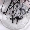 Cool Gothic Black Cross Pendant Necklace for Women Men Love Heart Leather Rope Necklaces Streetwear Hip Hop Punk Jewelry Gifts