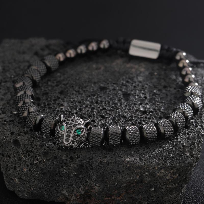 Meier Leopard head bracelet - men s braided adjustable premium hiphop jewelry