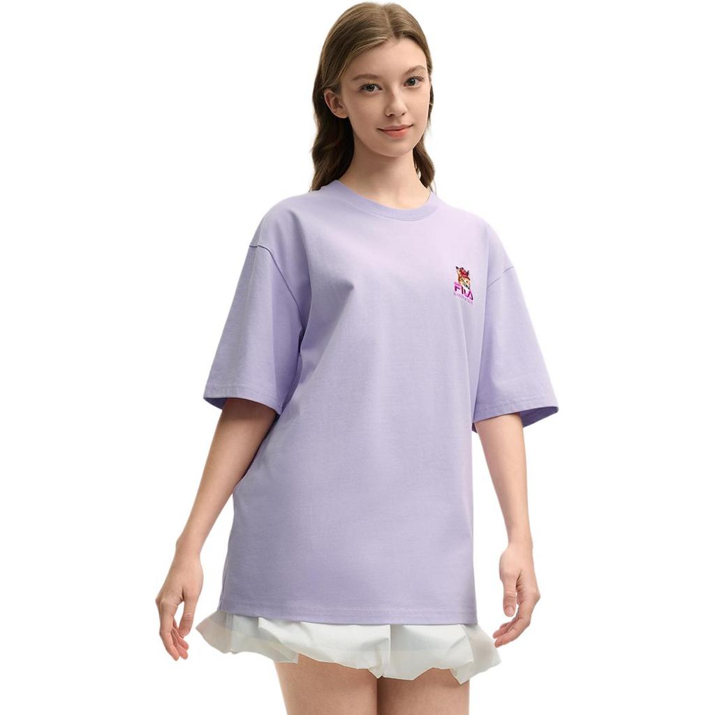 Fila X Maison Kitsune Fox T-Shirt Lightweight Breathable Quick-Dry Casual Versatile Short Sleeve Men Tops Purple F11U529101F-VT