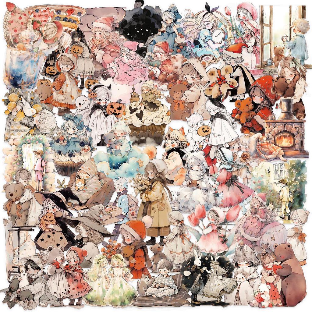 52 Waterproof Transparent PET Stickers: Fairy Tale Watercolor Designs for Phone, Cup, Laptop, and Notebook Decoration