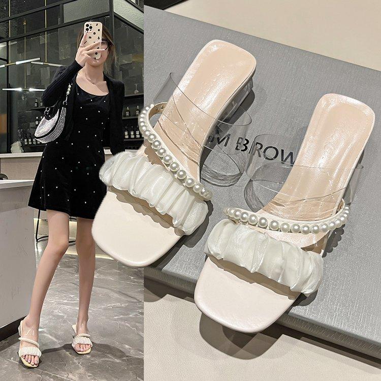 

Sandals summer women s 2025 Internet celebrity Korean thick heel super fire one shoe two wear fairy style fashion high heel sandals 34 белый