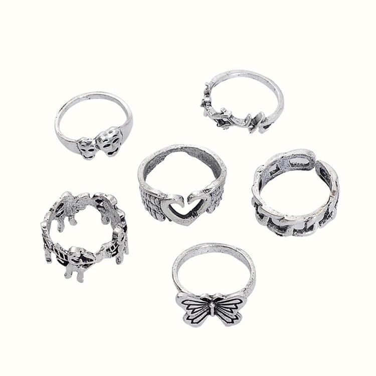 Retro Gothic Punk Street Ring Set: Distressed Black Hand Jewelry