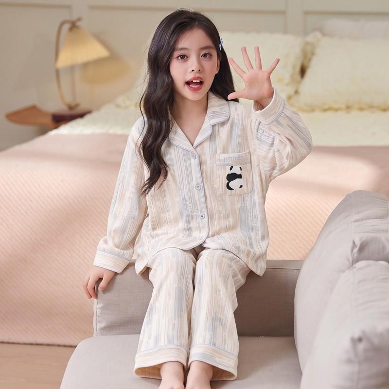 Girls Long Sleeve Cartoon Pajama Set Soft Warm Fleece Sleepwear Home Casual Wear