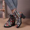 Autumn Winter Plus Size Women's Skull Head Coarse Heeled Short Boots Comfortable Warm Round Headed High-heeled Martin Boots Shoes 36-42