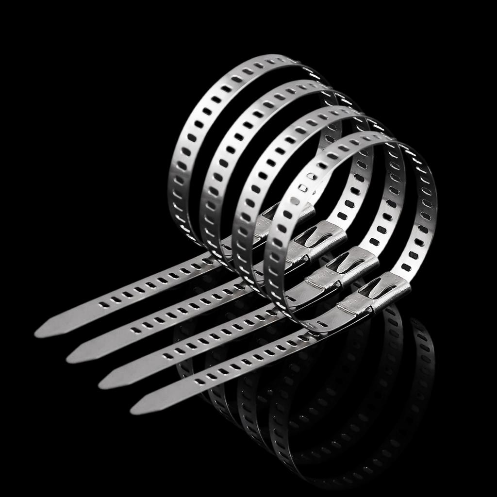 10/100pcs Stainless Steel Cable Ties 5mm Heavy Duty Self-Locking Cable Zip Tie Multi-Purpose Metal Exhaust Wrap Locking Ties