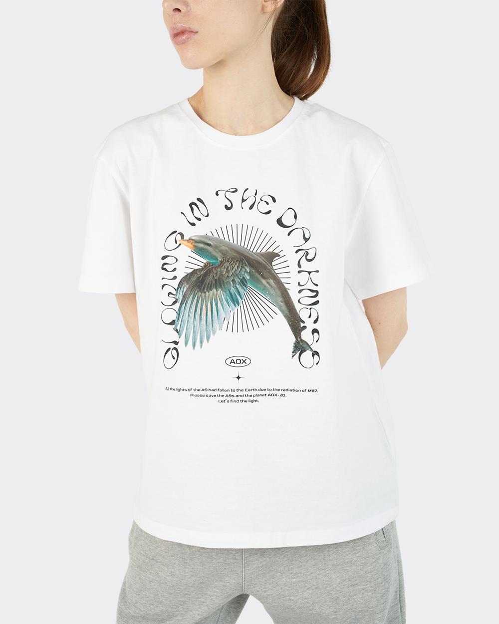Aox Glowing Birphin Short Sleeve T-Shirts (White) White/M