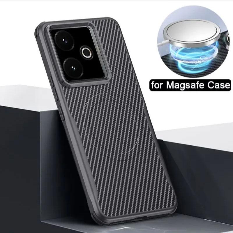 Custodia Magnetica con Texture in Fibra di Carbonio per Realme GT7 GT 7T Opaca Antiurto Ricarica Wireless Bordo Morbido di Protezione per Realme GT 7 Pro