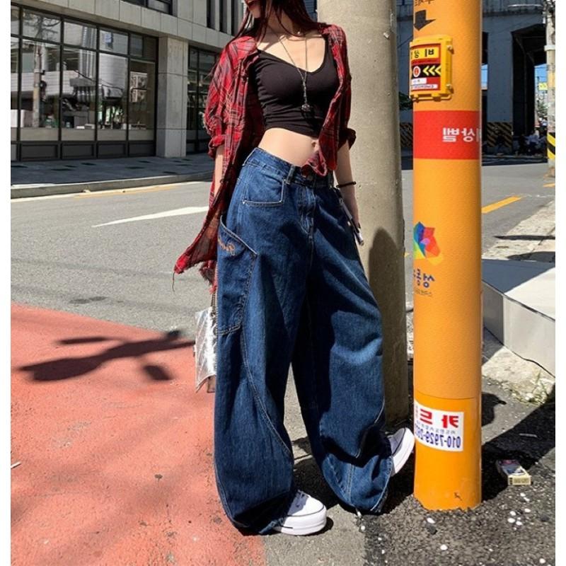 Mens Loose Fit High-Waisted Denim Jeans Streetwear Style Wide Leg Straight Cut Cotton Blend Comfortable Casual Pants