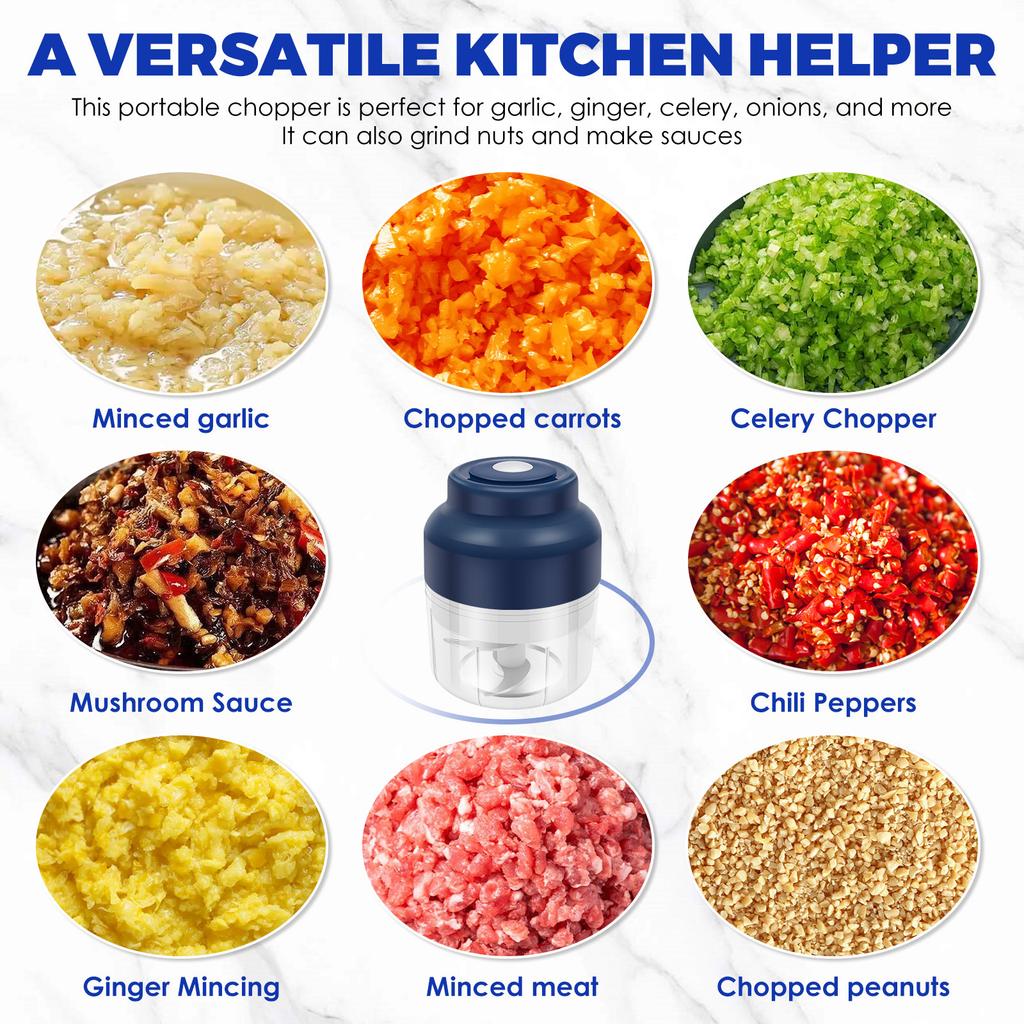 Elektrischer Knoblauchhacker Tragbarer Gemüsehacker Knoblauchmühle Stampfer Kabellose Küchenmaschine für für Ingwer, Chili, Obst, Fleisch