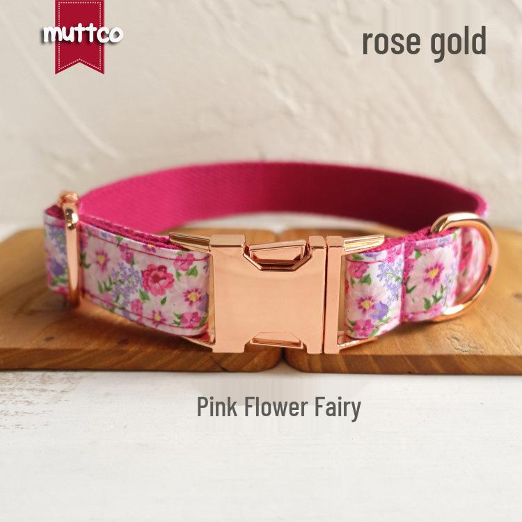 MUTTCO Dog Collar and Bow Tie Leash Set with Rose Gold Buckle (UDC-048M) L