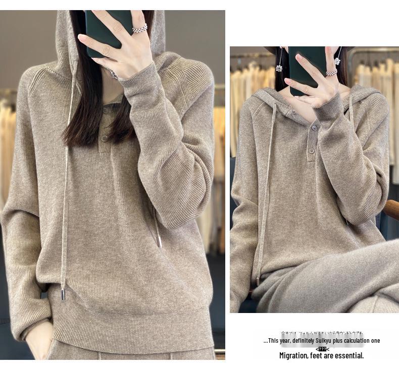 Women's Hooded Loose Knit Sweater - Korean Style Solid Color Cardigan for Autumn/Winter Layering