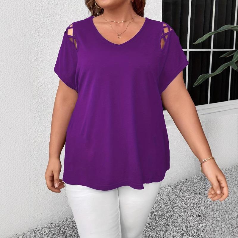 Zomer Nieuwe Casual Elegante Blouse met Kruisbanden Mode Casual Top Grote Maat Effen Kleur Zoet V-hals Uitgesneden Overhemden Korte Mouw Basis Kleding