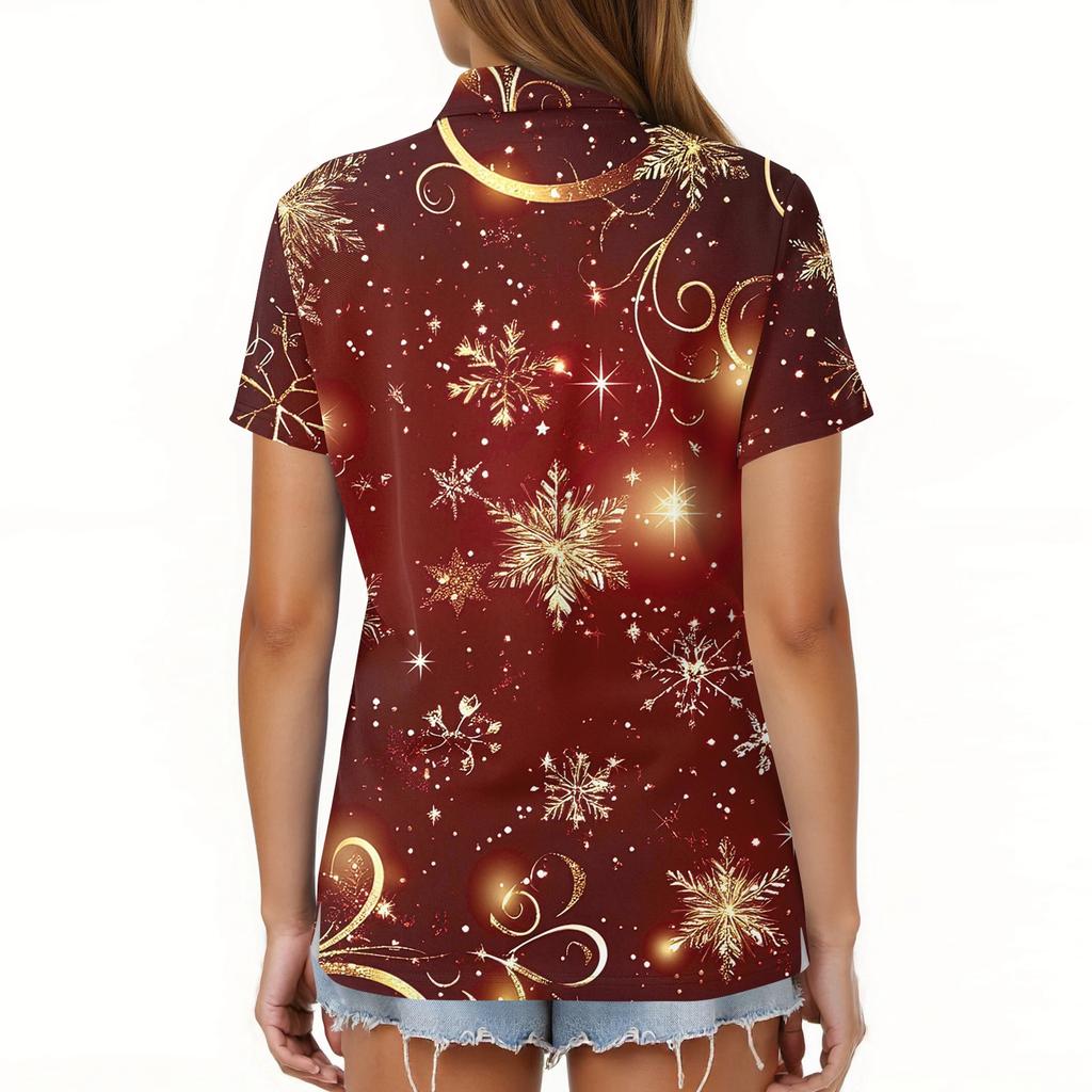 Women's Fashion Casual Lapel Short Sleeve Christmas Print Shirt Women's Button Up Tops