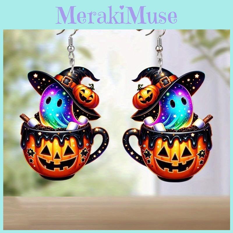 Themed Halloween Colorful Cartoon Ghost Pumpkin Pattern Women Earrings Acrylic