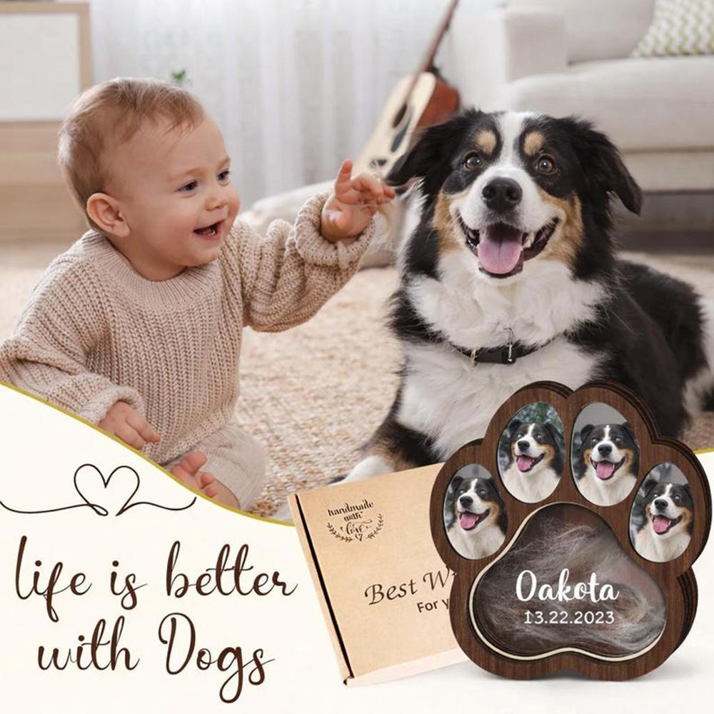Pet Fur Hair Memorial Keepsake Custom Paw Print Shadow Frame Wooden Memory Box for Teeth Wonderful Pet Remembrance Souvenir