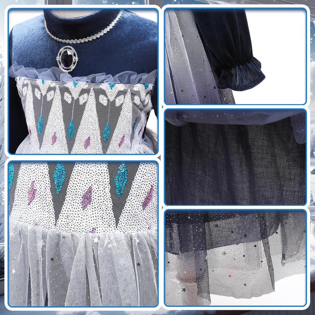 JIEAIRUI Frozen Elsa Dress for Perfect for Fall and Princess Long Halloween Birthday Christmas Includes Princess Bag Kids, Winter, Dress, Sleeves,