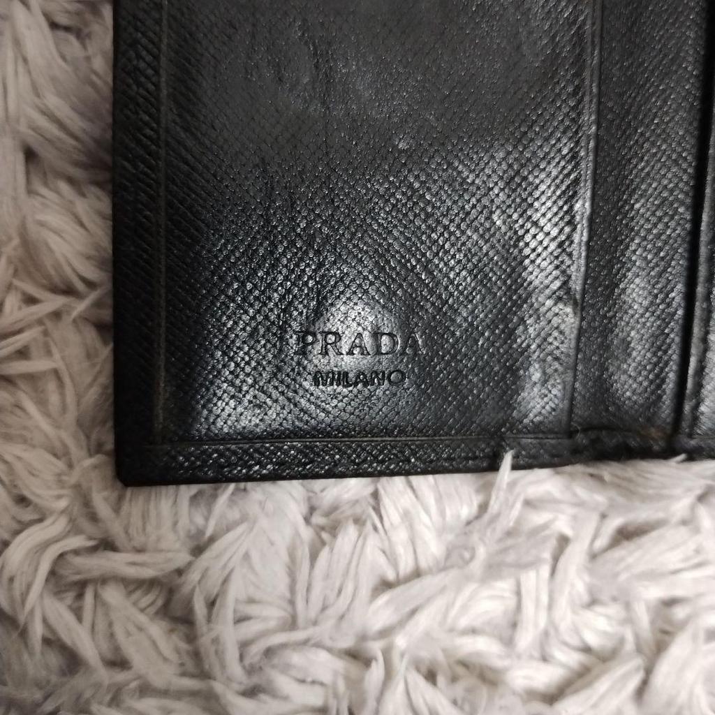 Used PRADA Key Case Black Saffiano Leather Damaged
