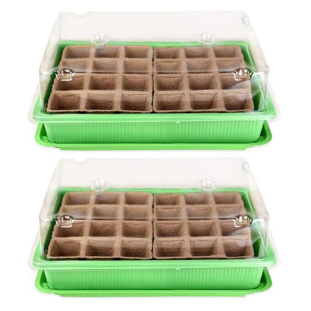24 Cells Highter Nursery Pots Seeding Trays Seed Starter Kits Humidity Domes Cover Gardening Plant Germination Trays Box
