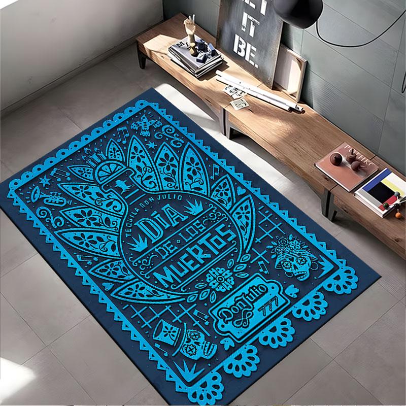 Day of the Dead Blue Carpet suitable as a non-slip mat for the living room or bedroom sofa