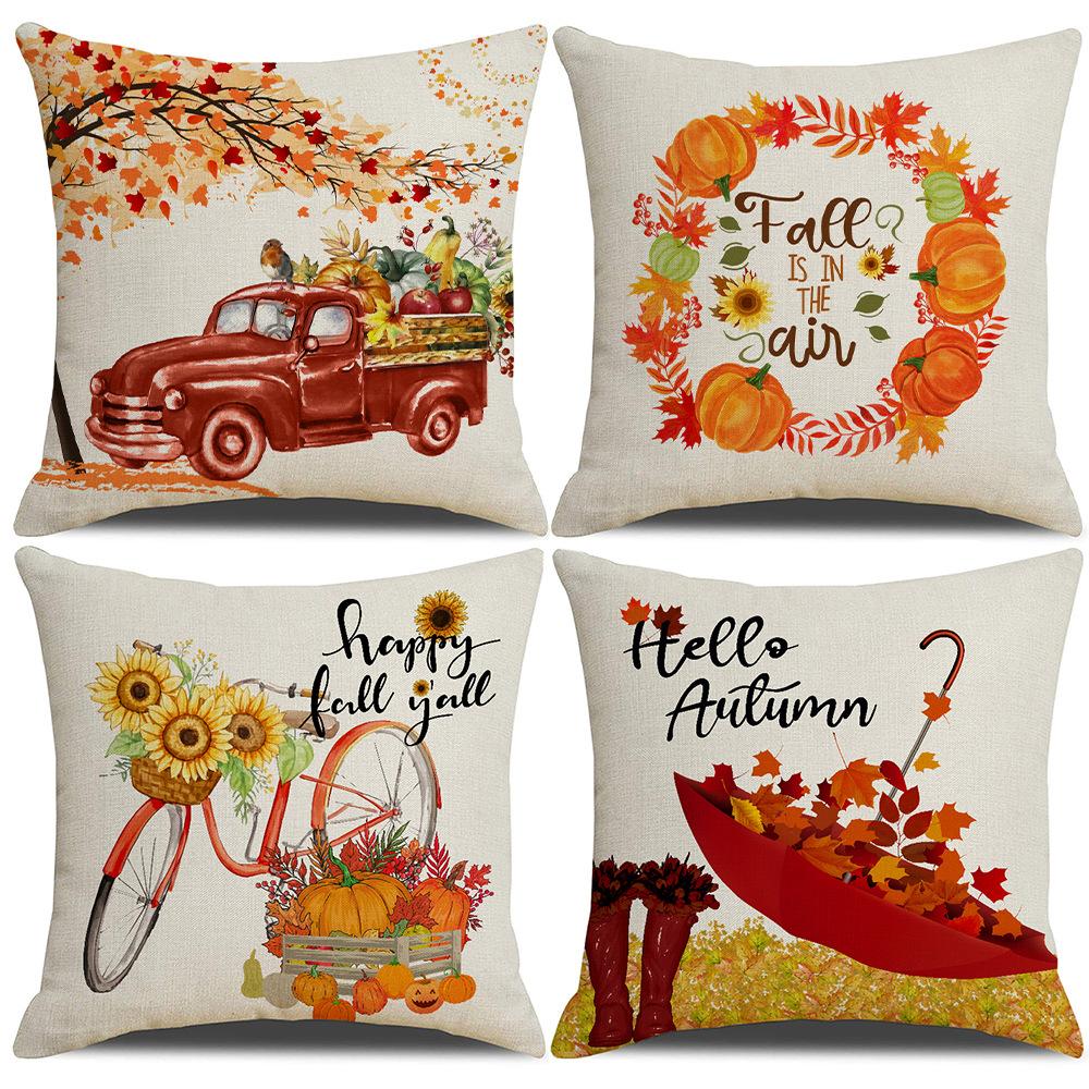 Linen Thanksgiving Pillowcase Maple Leaf Autumn Harvest Festival Pillowcase Sofa Cushion
