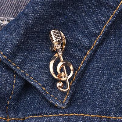 Microphone Brooch Solid Exquisite Golden Silver Color Music Note Brooches