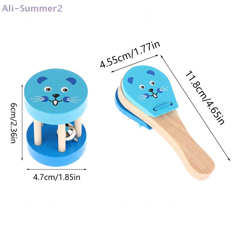 {MX} Cartoon Wooden Animal Rattle Castanets Five-stud Rattle Bell For Kids Educational Toys Baby Orff Rhythm Instruments Gift