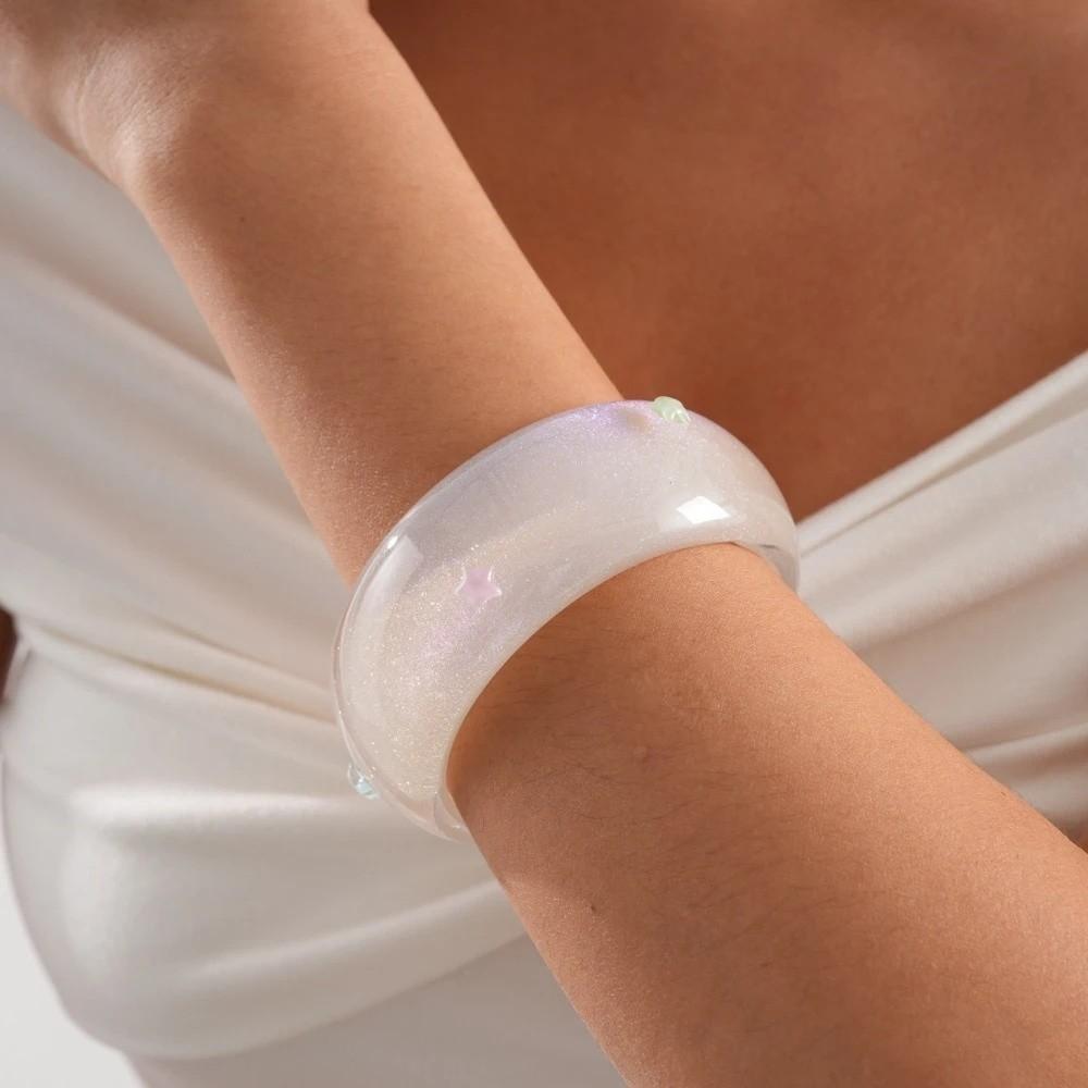 Circle Geometric Aurora Dopamine Bangle Resin Smudging Retro Hand Ring Women Wide Bracelet Gift