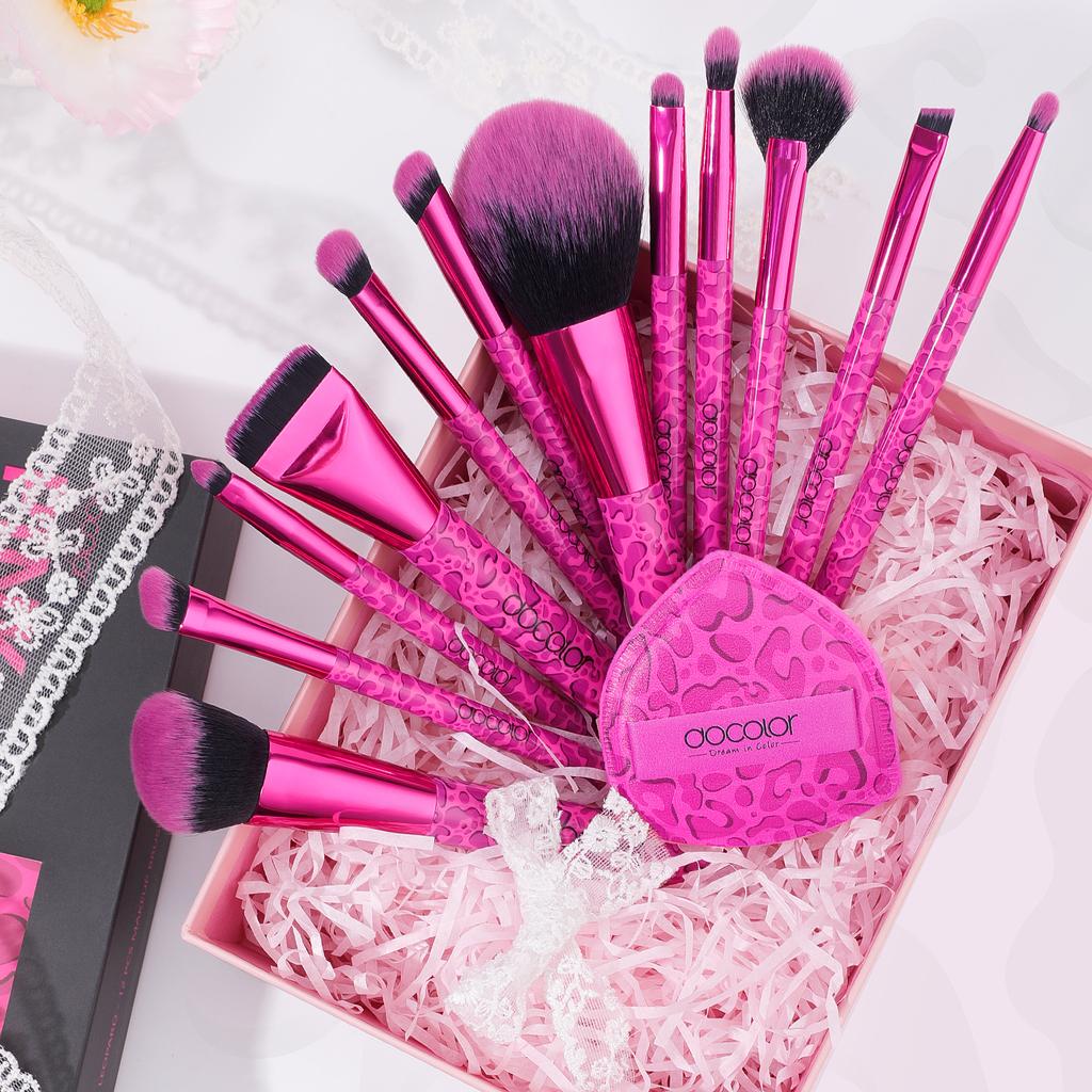 Docolor 12pcs Leopard Pink Face Makeup Brush Eyeshadow Utral Thin Foundation Brush Blush Powder Concealer Eyeliner Makeup Brush