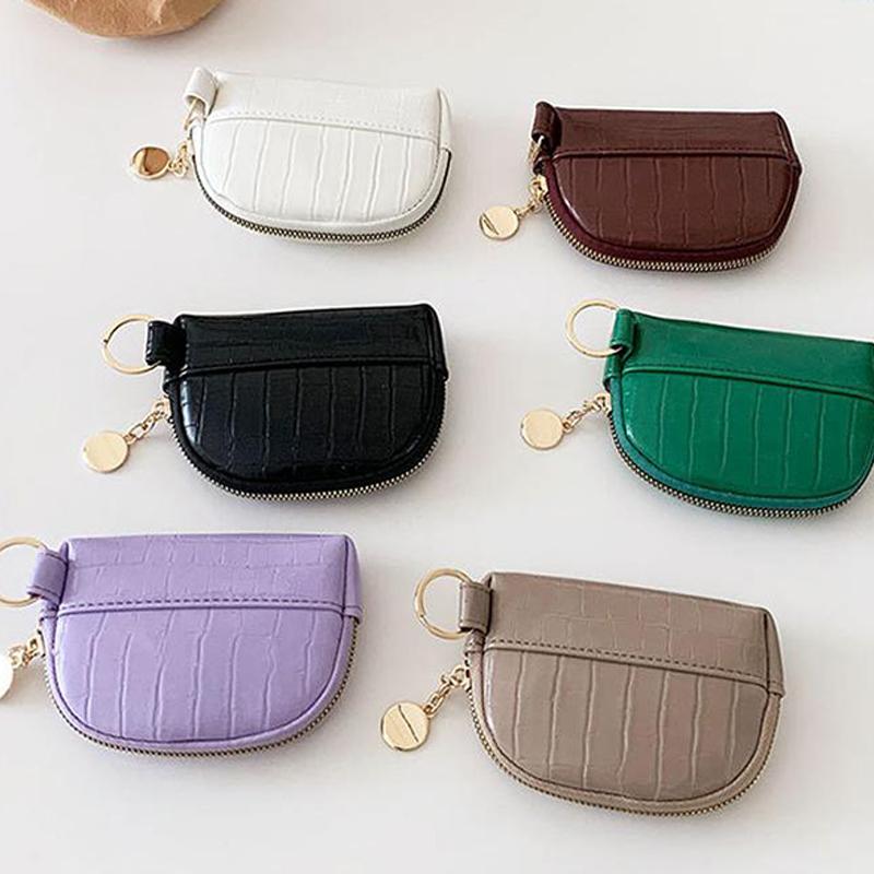 Shell Small Wallet Pu Leather Coin Purse Simple Card Holder Korean Solid Color Zipper Key Case Mini Handbag