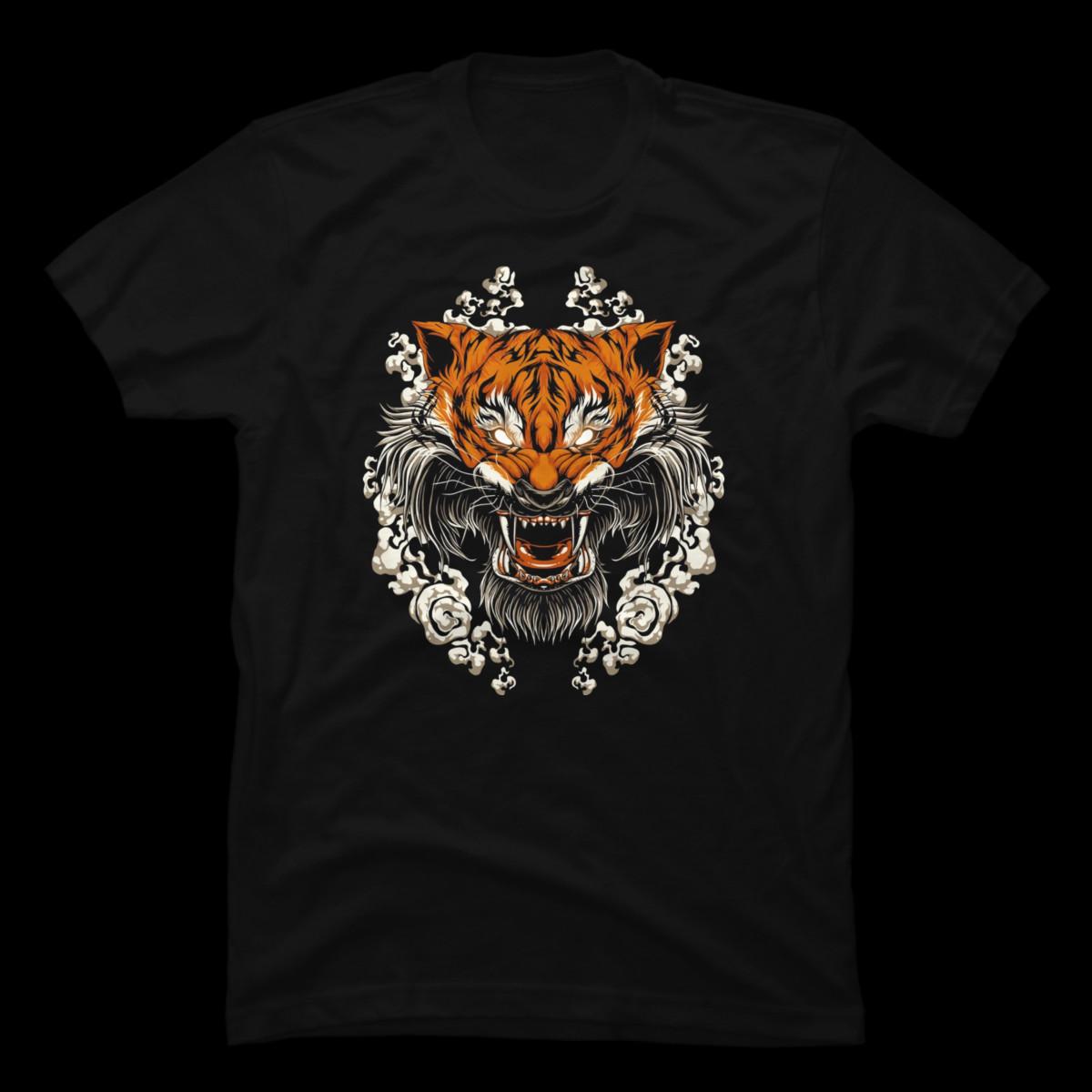 Angry Tiger Tora Tattoo Japanese Tattoo Style Black Unisex T-Shirt XL