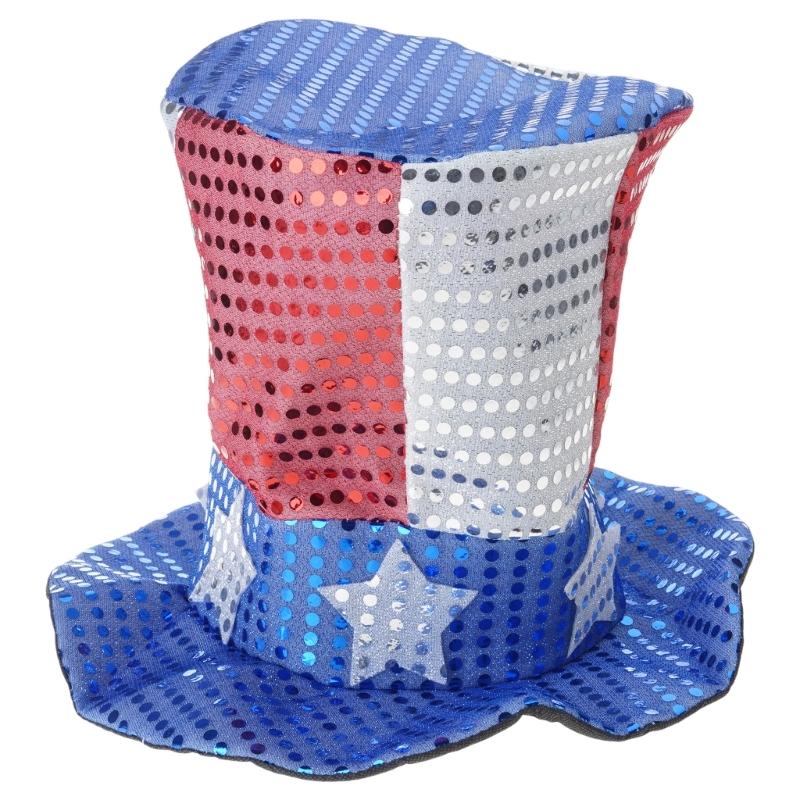 6Pieces 4th of July Patriotic Costume Set with Vest Hat Beard Sunglasses and Necklace for Holiday Celebration Gathering