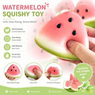 Cute Watermelon Slice Squishy Stress Relief Squeeze Toy Super Soft Slow Rising Fidget Toy for Kids Adults Anxiety Calming