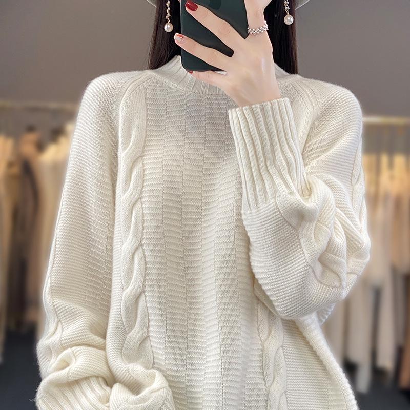 Women's 100% Wool Long Sleeve Half-High Neck Pullover Sweater