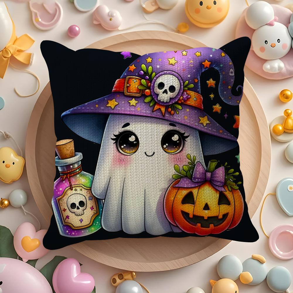 Cute And Funny Little Ghosts For Halloween Pillow Case Sofa Living Room Bedroom Headboard Backrest Cushion Square Cushion