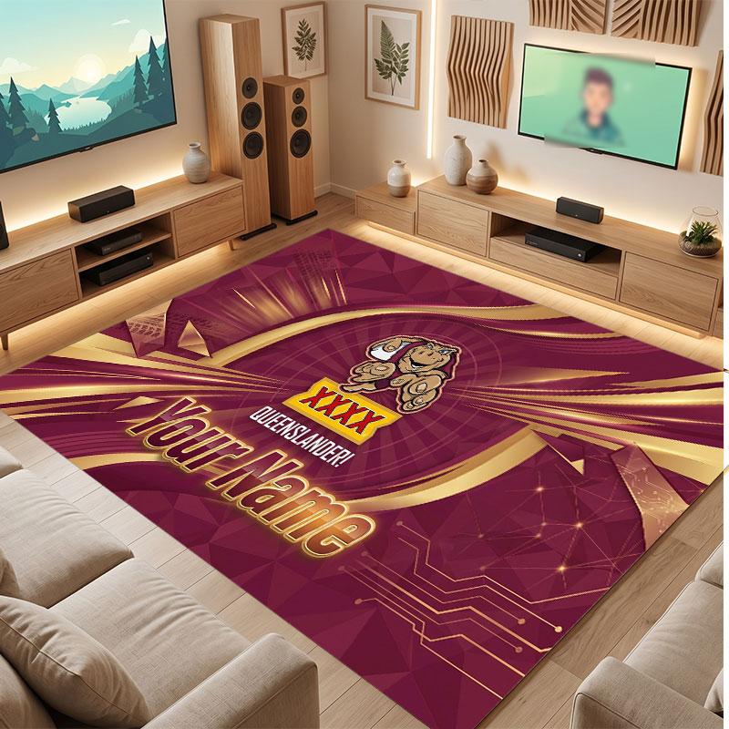 Tappeto in Cristallo Vellutato Personalizzato Queensland Maroons, Tappeto Morbido Antiscivolo con Testo Nome Personalizzato per Soggiorno Camera da Letto