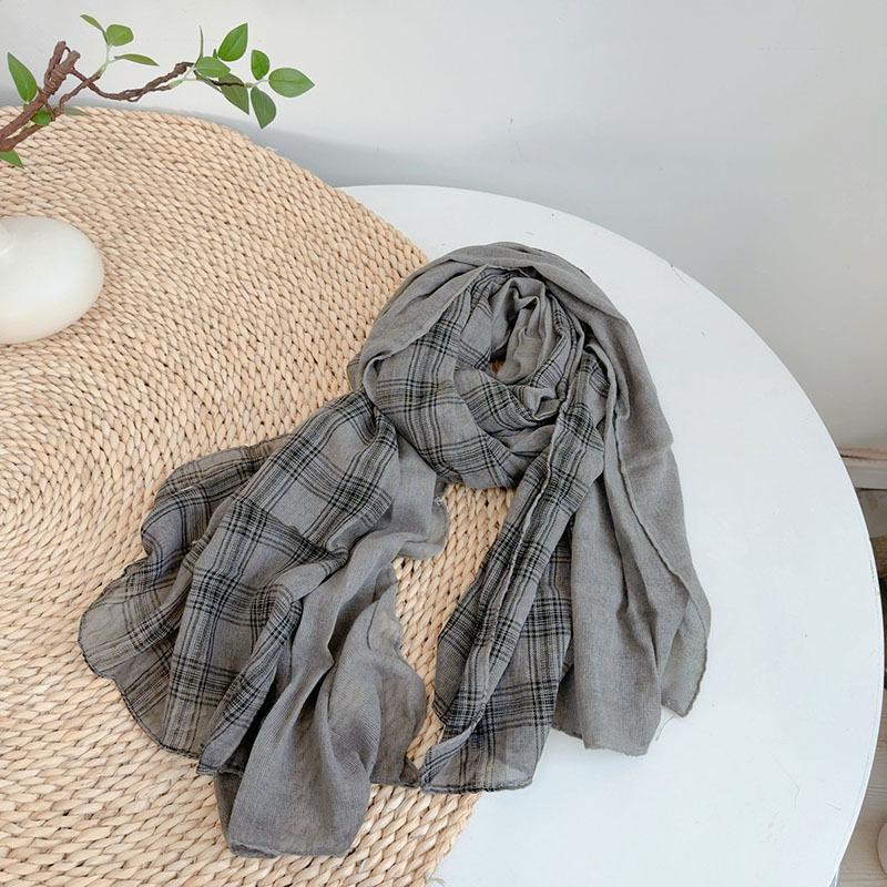 Johnature Cachecol Japonês Feminino Patchwork Vintage Cor de Destaque Elegante Quente Plissado Outono Inverno Cachecol Xale