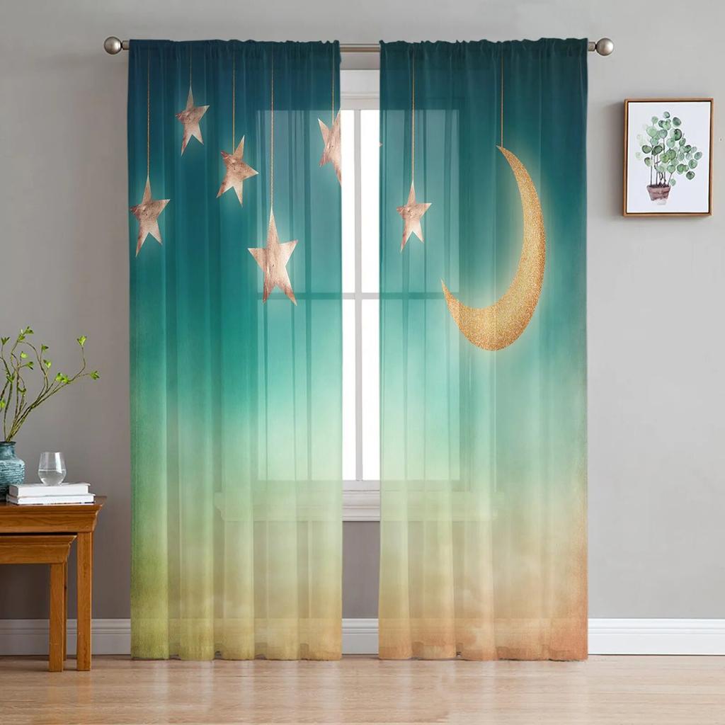 Tegneserie Regnbue Stjerne Tyllgardiner for Stue Draperier Vindusgjennomsiktige Moderne Gardiner for Soveromsdekorasjon