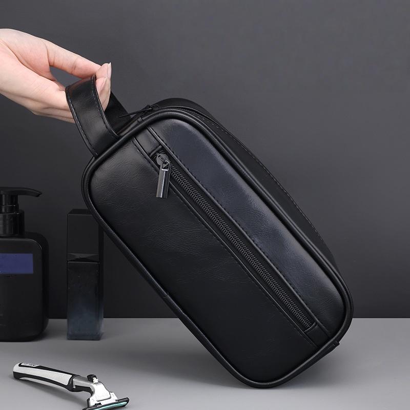 Men's Storage Bag Organizer Travel Business Trip Outdoor Toiletry Bag PU Portable Handheld Cosmetic Bag Large Capacity