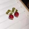 Cute Sweet Zircon Simulation Red Strawberry Earrings Dangle Fruit Strawberry Leaf Stud for Women Wedding Party Jewelry Gifts