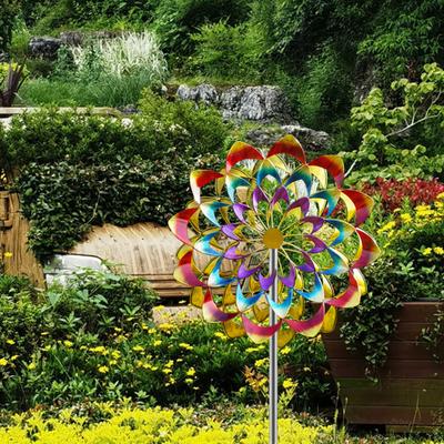 Bunter Blumen-Windspinner mit Erdspieß, wetterfest, für den Außenbereich, Garten, Hof, Rasen, rotierende Windmühle aus Metall
