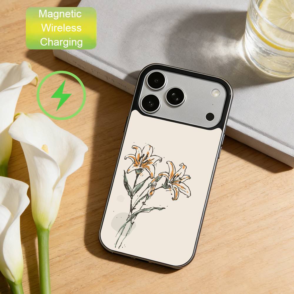 

Nordic Simple Wall Art Vintage Flowers Phone Case For iPhone17,16,15,14,13,12,11 Plus,For Magnetic Wireless Charge Cover iPhone14PROMAX