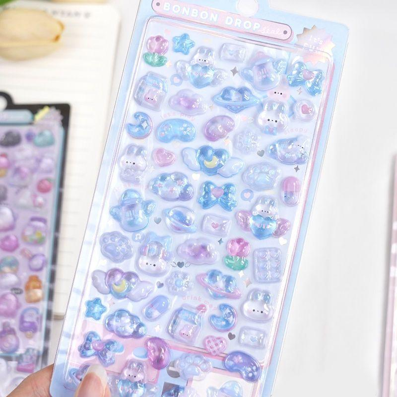 1pc/4pcs 3D Cartoon Crystal Embossed Stickers, Cute & Fun Planner-Style Stickers for DIY Phone Case Decoration,School Supplies