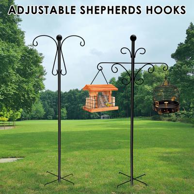 Double Shepherd Hooks 80-176cm Adjustable Outdoor Plant Hook Inserting Garden Decor Lawn Solar Lights Bird Feeders Hook