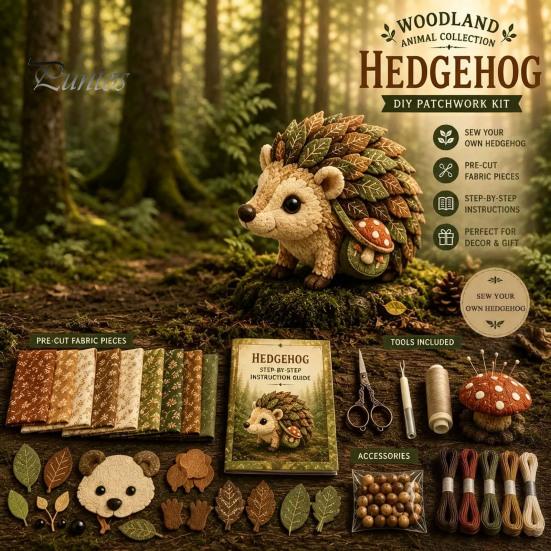 Creative Sewing Gift Woodland Animal Patchwork Kit, Forest DIY Set, Doll Kit Handmade Friends, Beginner-friendly Craft for Adults Teens Project