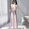 Ice silk long cross suspender nightdress summer simulation silk lace sexy loungewear women's thin outer cover suit