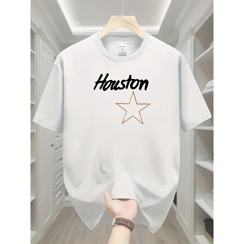 

Simple yet Urban Style! Houston with Star Pattern Print White Short-Sleeve T-Shirt, Showcasing Casual Fashion Flair S белый